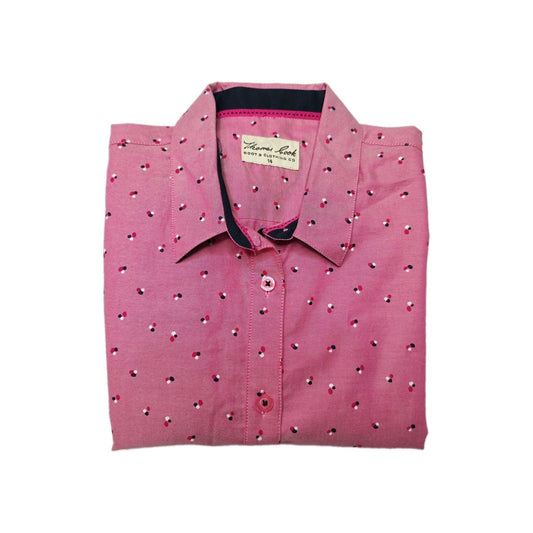 Thomas Cook Shirt Girls 14 Pink Long Sleeve Button Up Polka Dot Riding Western