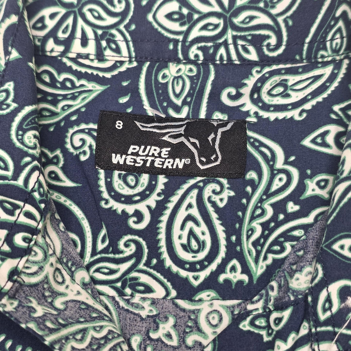 Pure Western Shirt Women's 8 Blue Long Sleeve Button Up Paisley Cotton Top