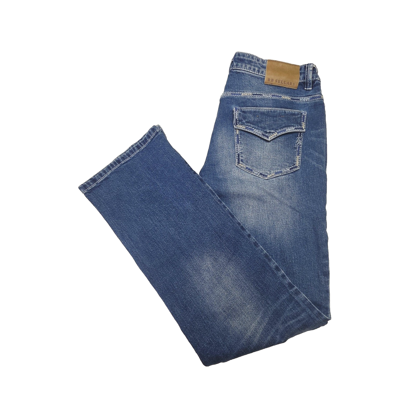 RB Sellars Jeans Women's 14 35x32 Blue Straight Stretch Denim Mid Rise Logo