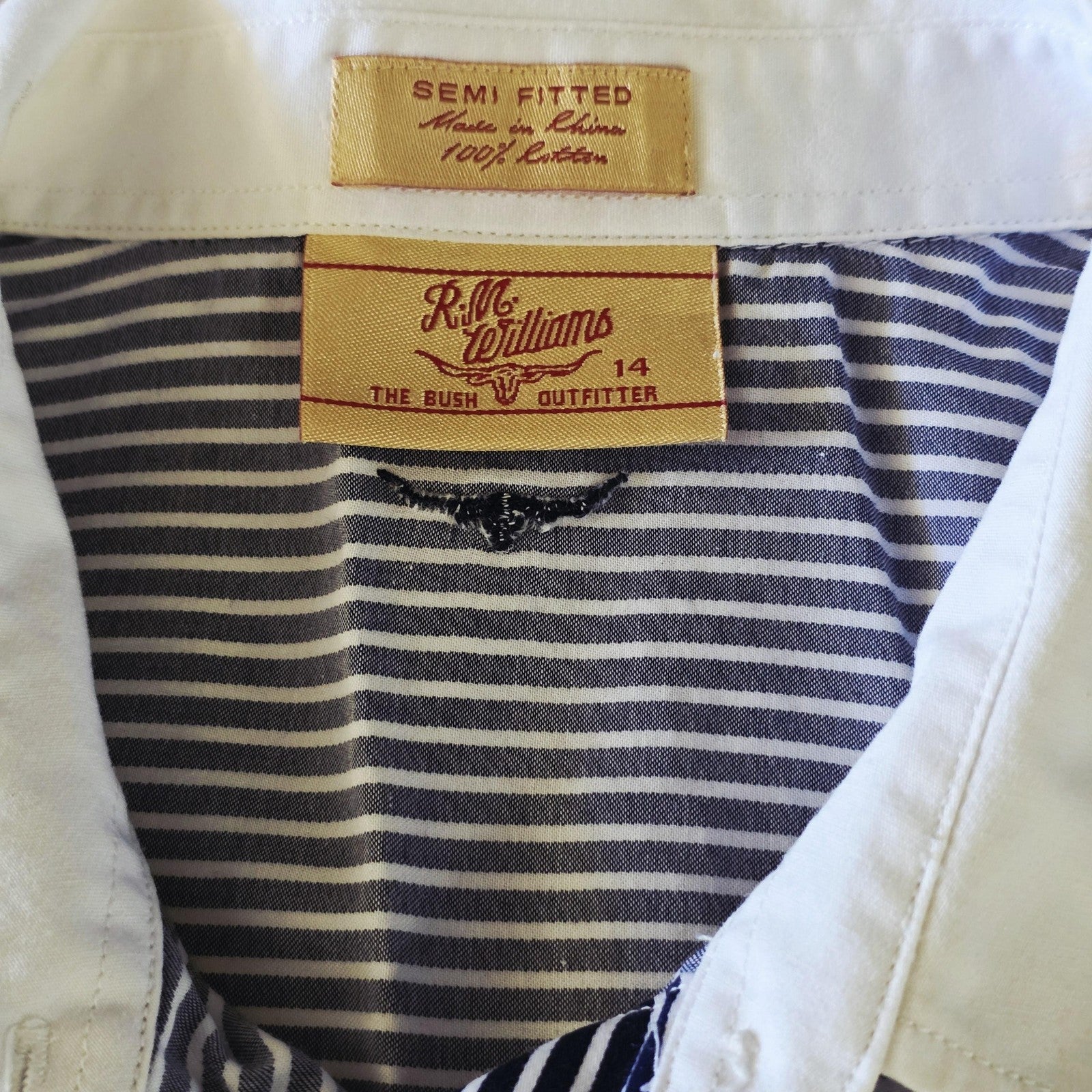 R.M. Williams Shirt Women's 14 Blue Striped Long Sleeve Button Up White Collar