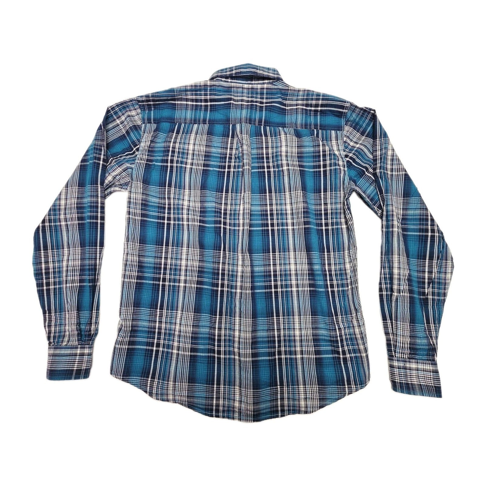 Cinch Shirt Boys XL 14 Blue Plaid Long Sleeve Button Up Cotton Western Logo