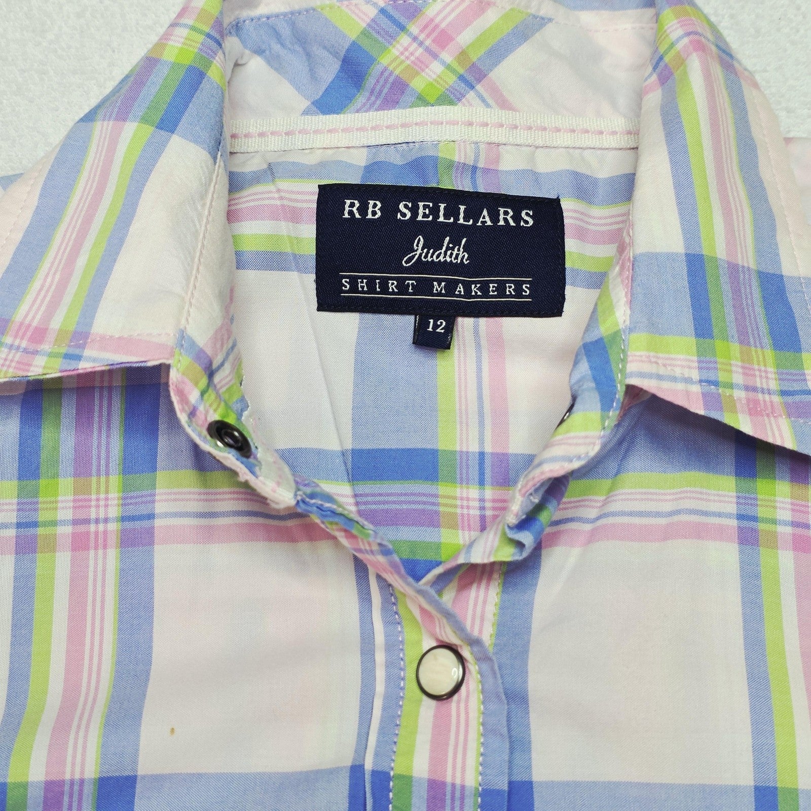 RB Sellars Shirt Women's 12 Multicoloured Plaid Short Sleeve Button Up Cotton