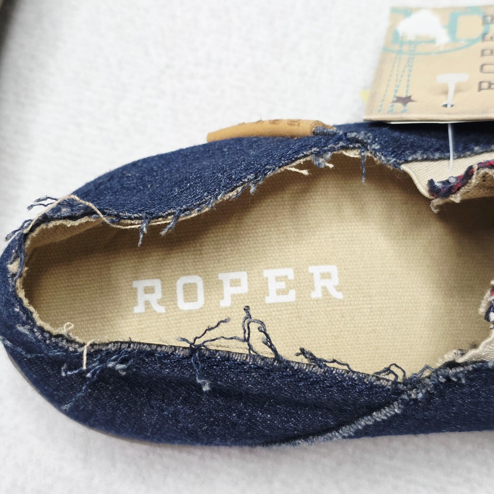 Roper Moccasin Shoes Women's AU 6.5 Blue Denim Geometric Embroidered Flats