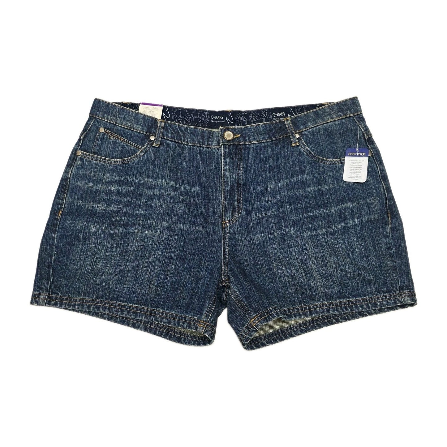 Wrangler Dungaree Shorts Women's 18 Blue Denim Q-Baby No Gap Waistband Casual