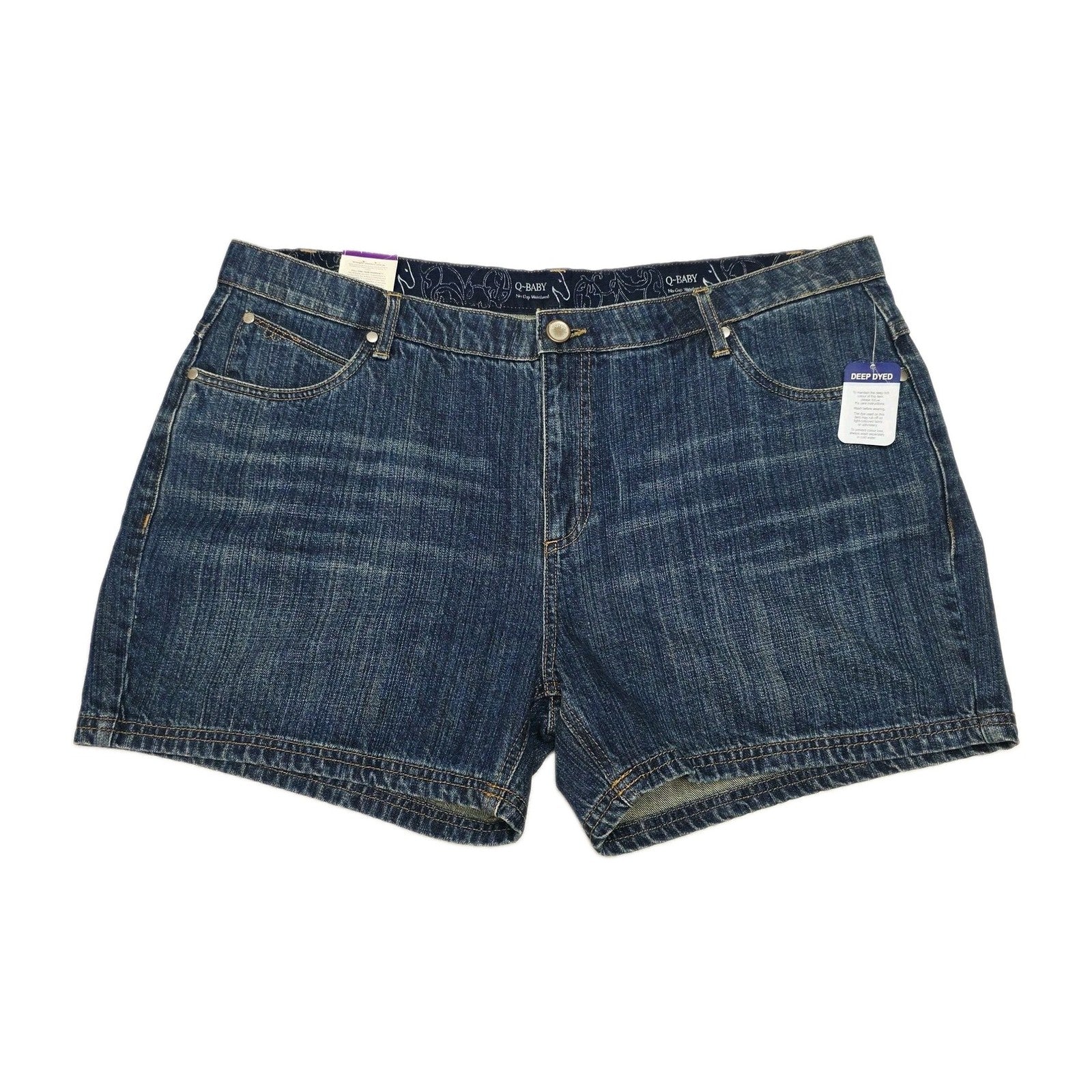Wrangler Dungaree Shorts Women's 18 Blue Denim Q-Baby No Gap Waistband Casual