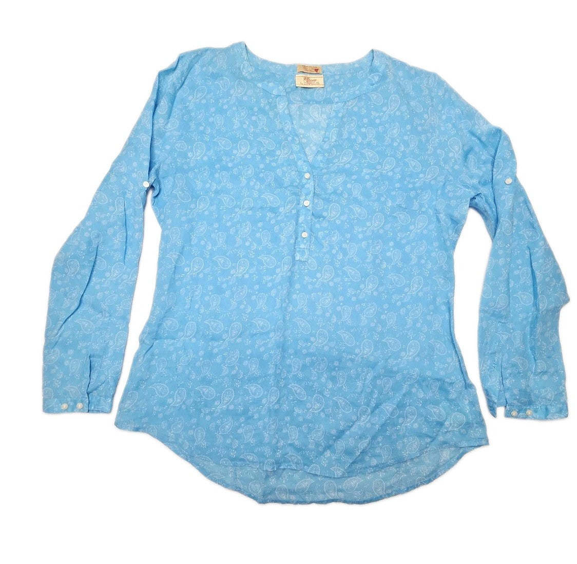 R.M. Williams Top Womens 12 Blue 100% Ramie Paisley Tunic Blouse Casual Spring