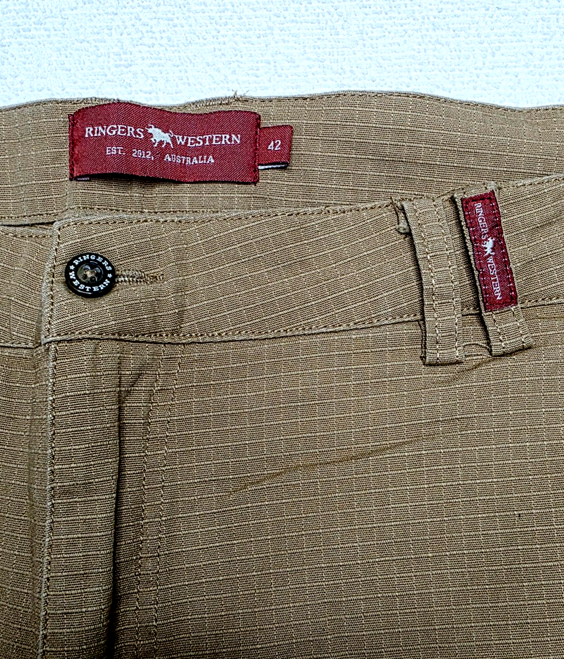 Ringers Western Jeans Men's 42 x 31 Beige Tapered Cargo Stretch Zip Fly Cotton