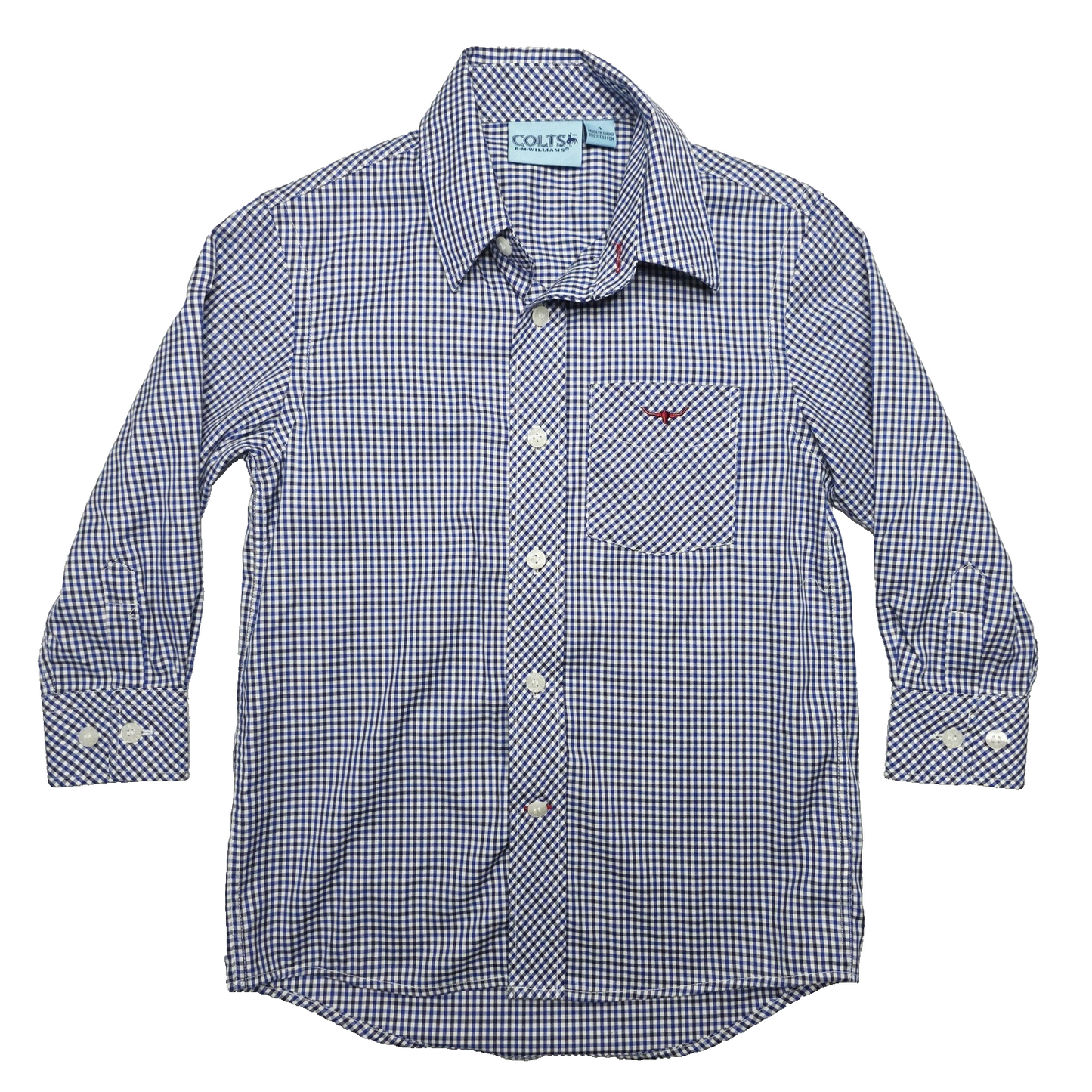 R.M. Williams Shirt Boys 4 Blue Gingham Check Long Sleeve Button Up Cotton