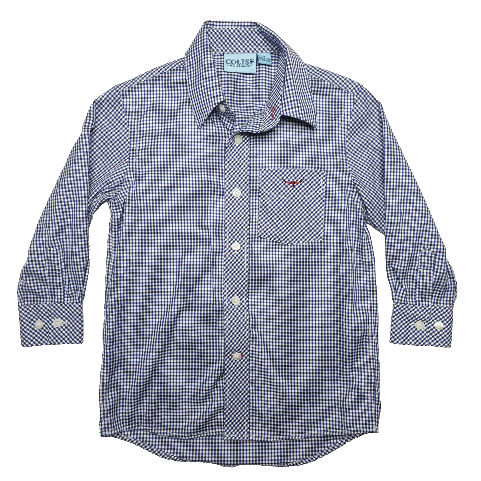 R.M. Williams Shirt Boys 4 Blue Gingham Check Long Sleeve Button Up Cotton