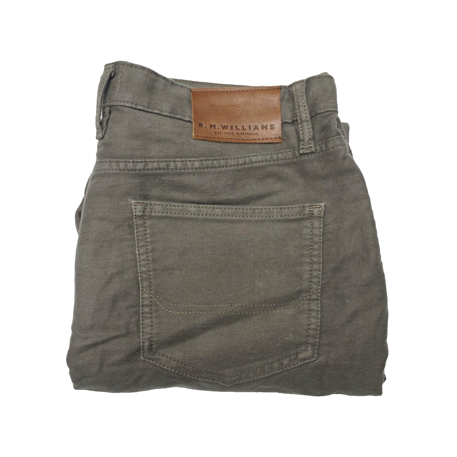 R.M. Williams Jeans Men's 33x29 Brown Straight Regular Cotton Denim Logo Zip Fly