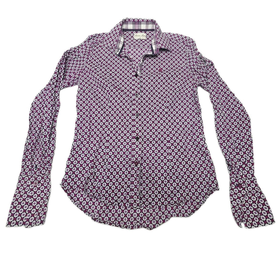 Thomas Cook Shirt Womens 10 Purple 100% Cotton Floral Collared Button Up Summer