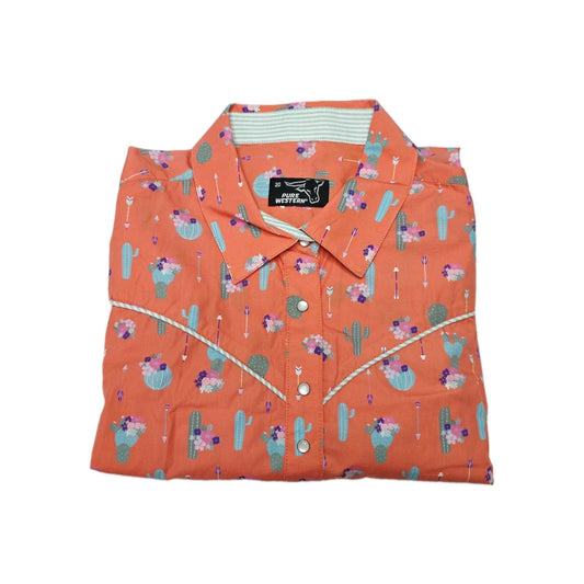 Pure Western Shirt Women's 20 Pink Long Sleeve Snap Cactus Floral Cotton Western