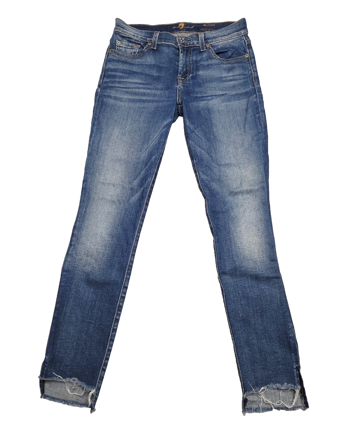 7 For All Mankind Jeans Women's 26x27 Blue The Ankle Skinny Distressed Raw Hem
