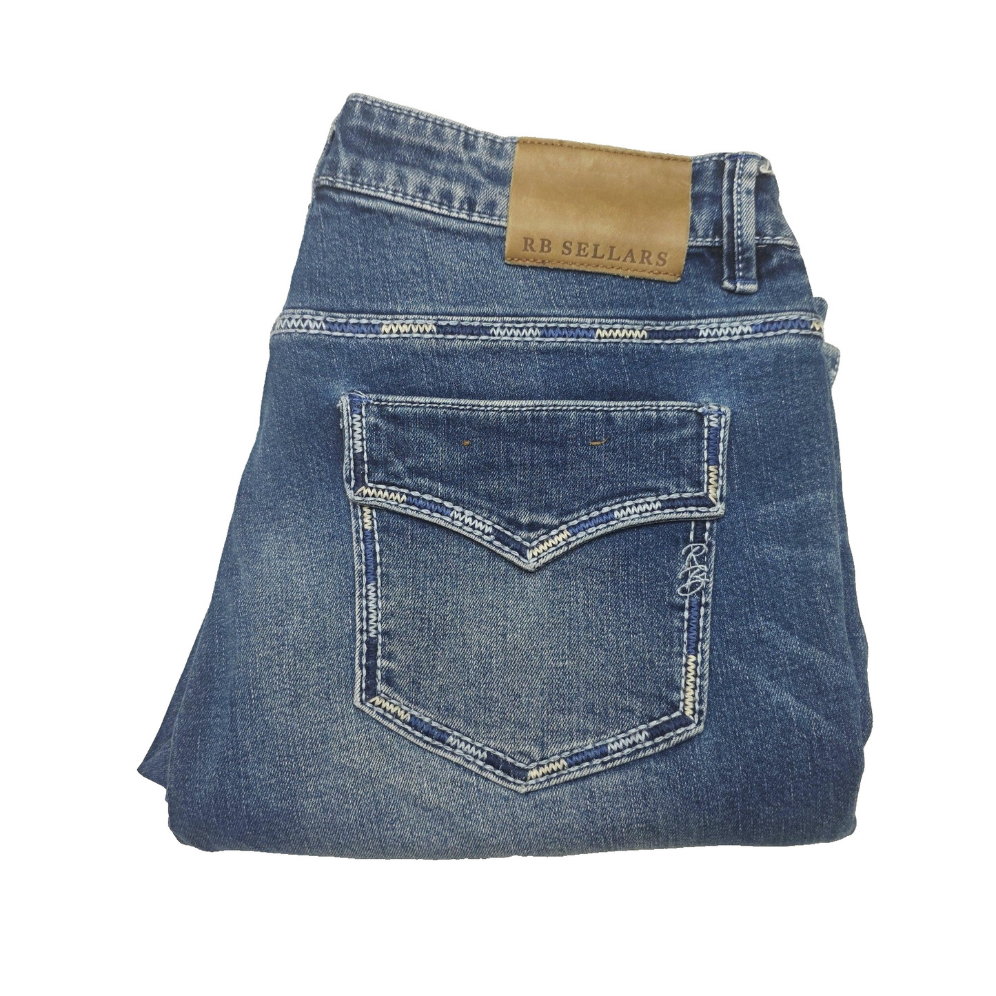 RB Sellars Jeans Women's 14 35x32 Blue Straight Stretch Denim Mid Rise Logo