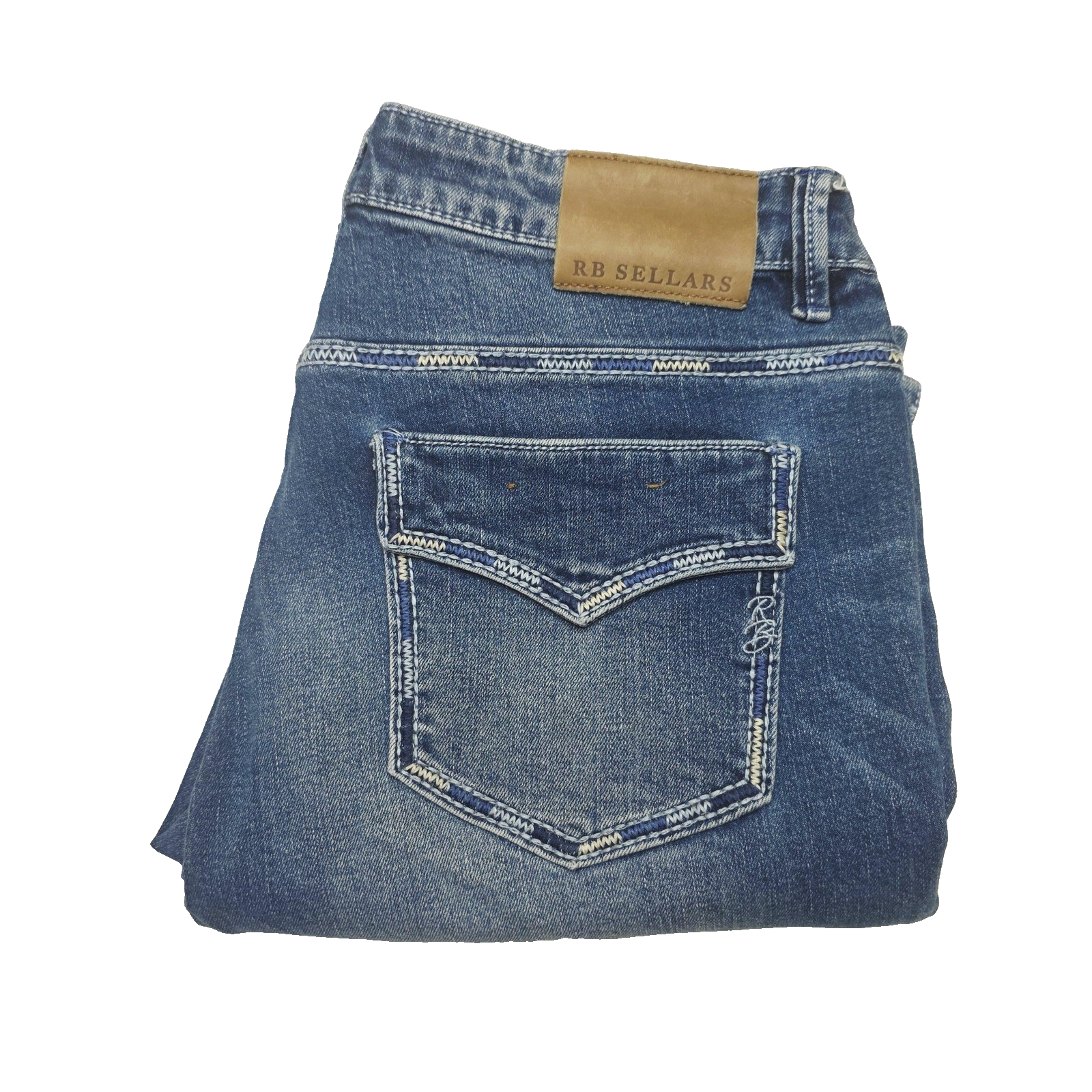RB Sellars Jeans Women's 14 35x32 Blue Straight Stretch Denim Mid Rise Logo