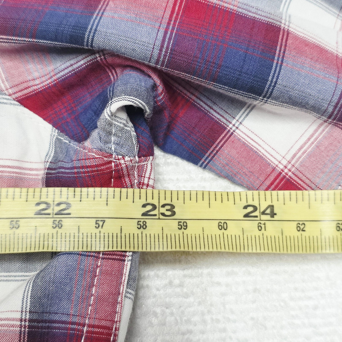 Wrangler Shirt Mens L Red Blue Plaid Short Sleeve Snap Front Western Cotton
