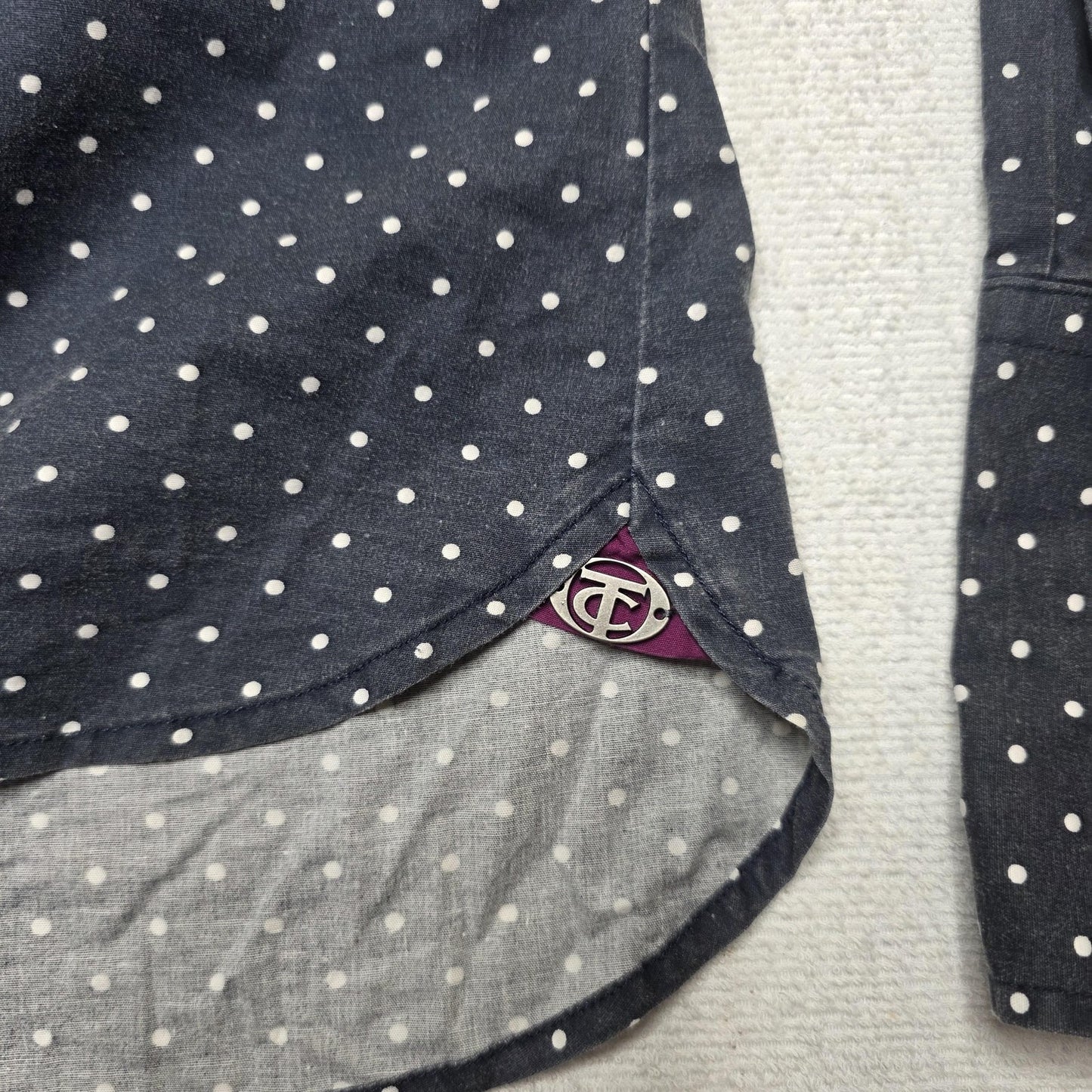 Thomas Cook Shirt Women's 16 Blue Long Sleeve Button Up Polka Dot Cotton Stretch