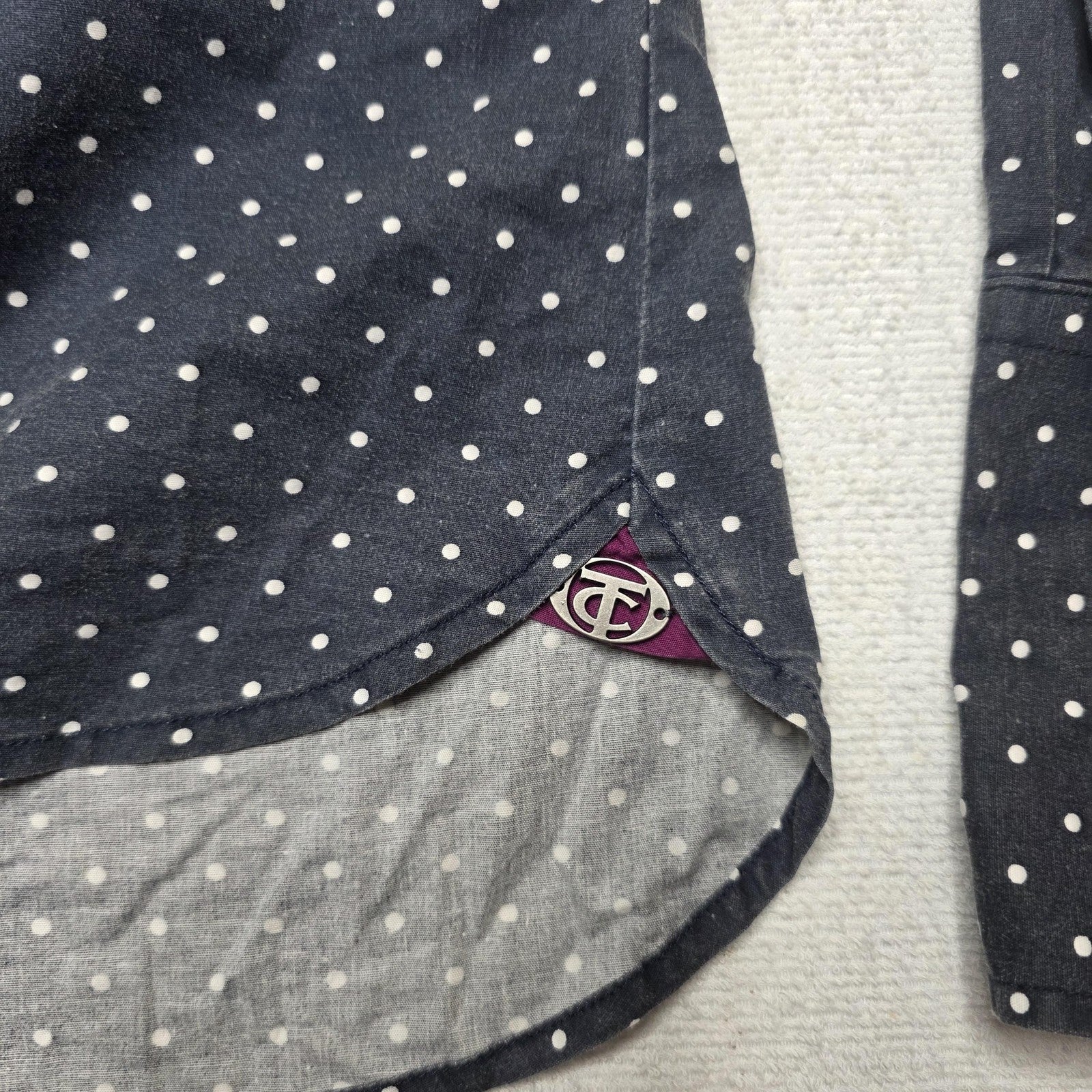 Thomas Cook Shirt Women's 16 Blue Long Sleeve Button Up Polka Dot Cotton Stretch