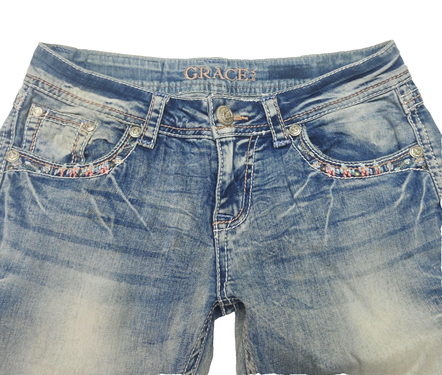 Grace In LA Jeans Women's 27 Blue Bootcut Embroidered Rhinestone Denim Pockets