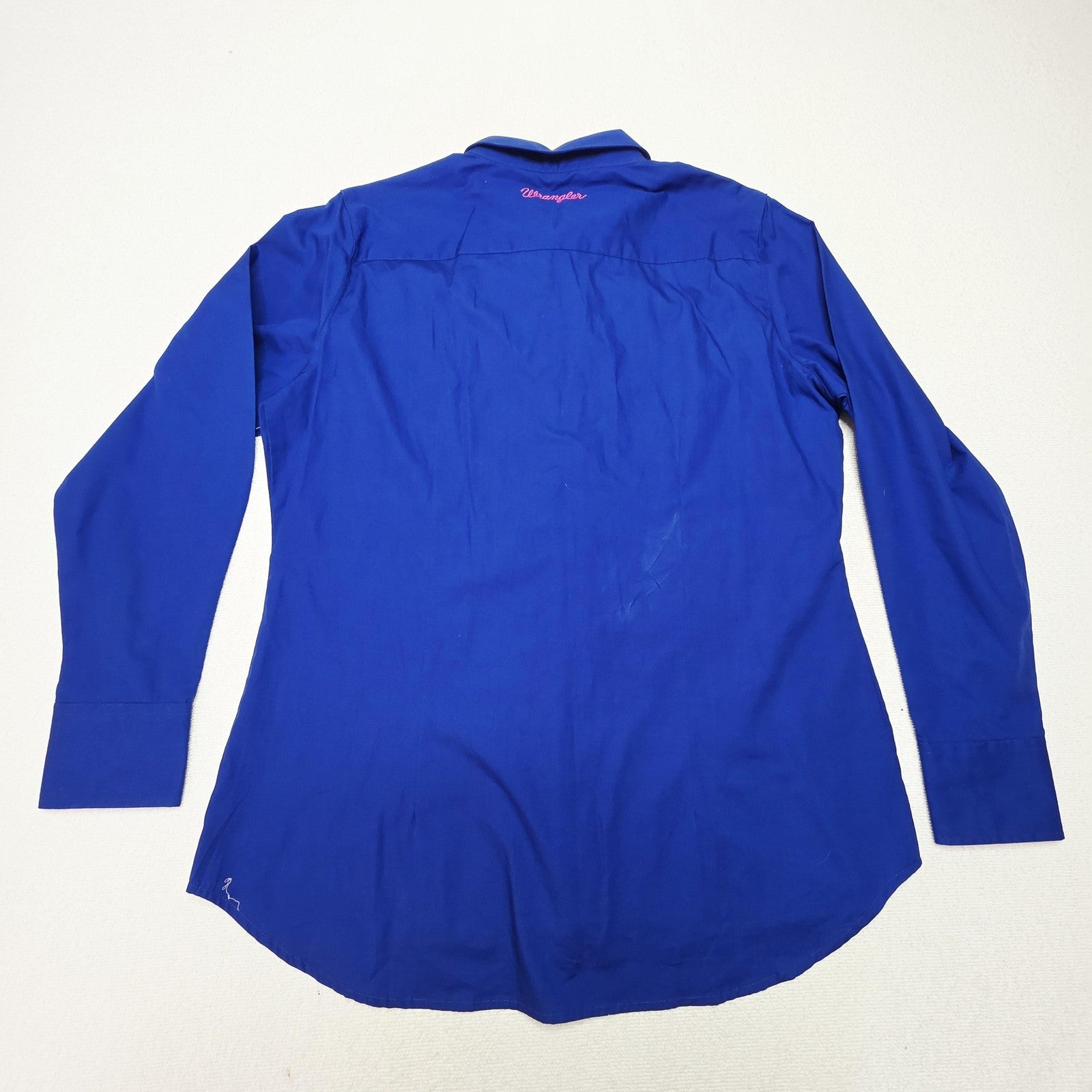 Wrangler Shirt Women's 16 Blue Long Sleeve Button Up Cotton Tracey Drill Western