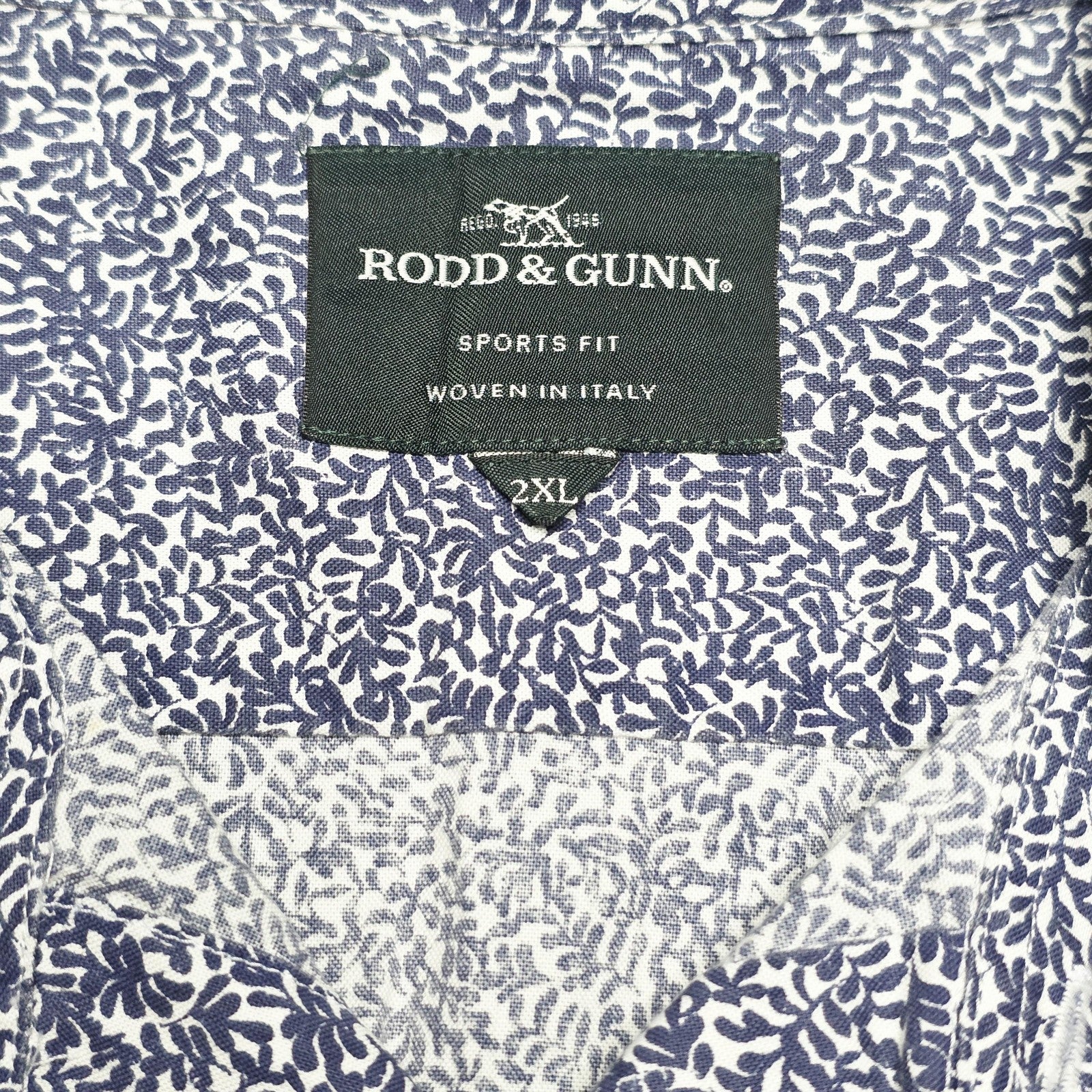 Rodd & Gunn Shirt Mens 2XL Blue Floral Long Sleeve Italian Fabric Sports Fit