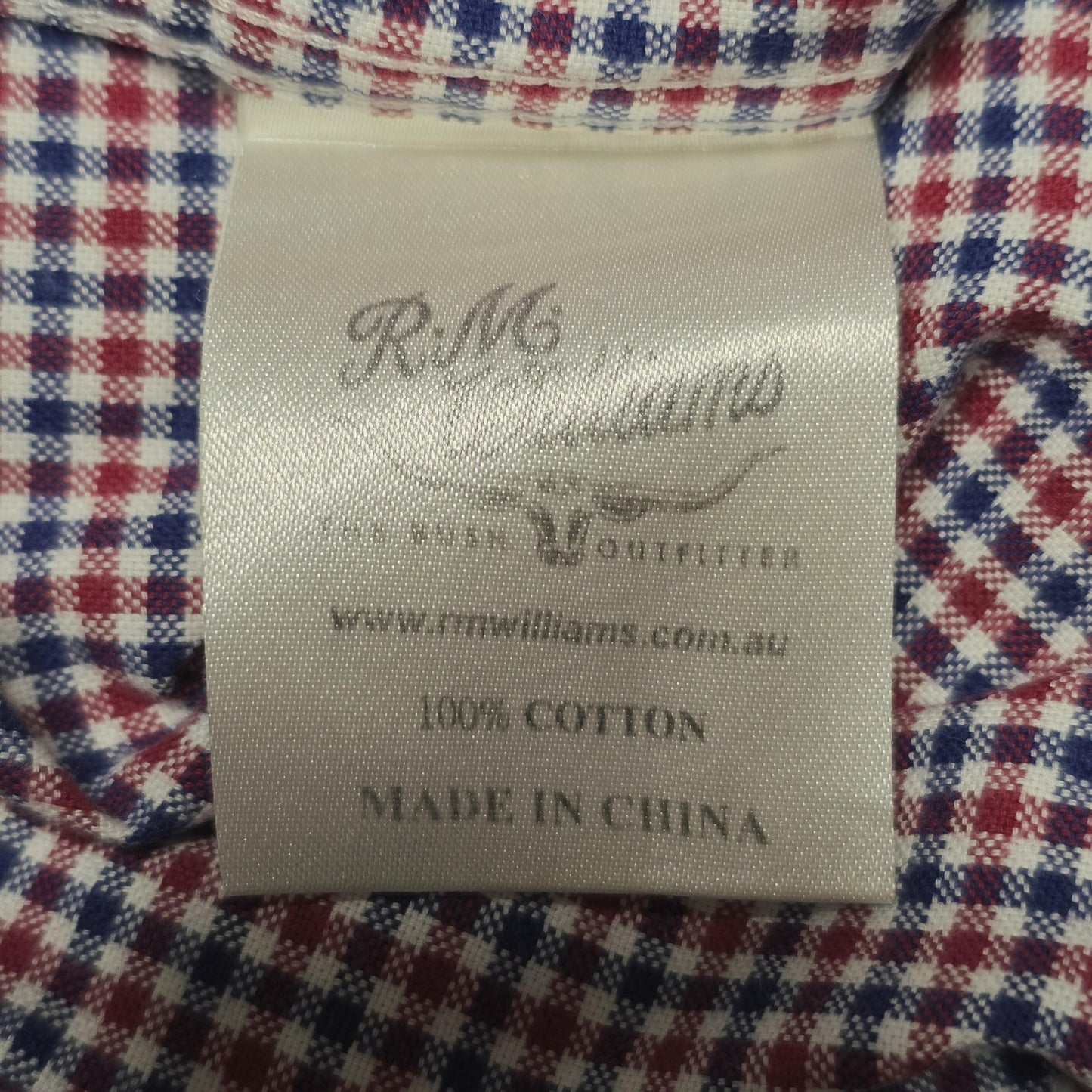 R.M. Williams Shirt Mens XL Red Blue Check Long Sleeve Cotton Stockyard