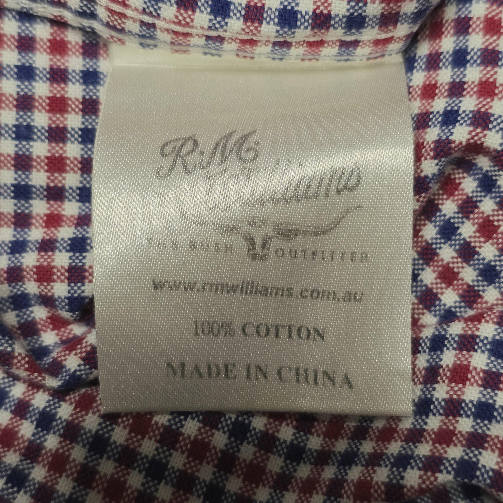 R.M. Williams Shirt Mens XL Red Blue Check Long Sleeve Cotton Stockyard