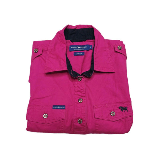 Ringers Western Shirt Women's 12 Pink Sleeveless Button Up Cotton Loose Fit