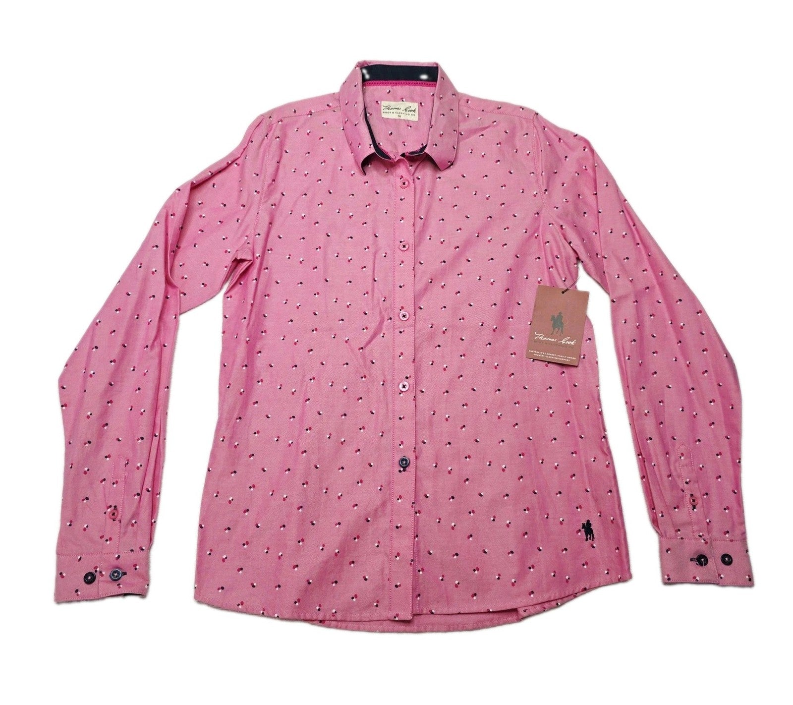 Thomas Cook Shirt Girls 14 Pink Long Sleeve Button Up Polka Dot Riding Western