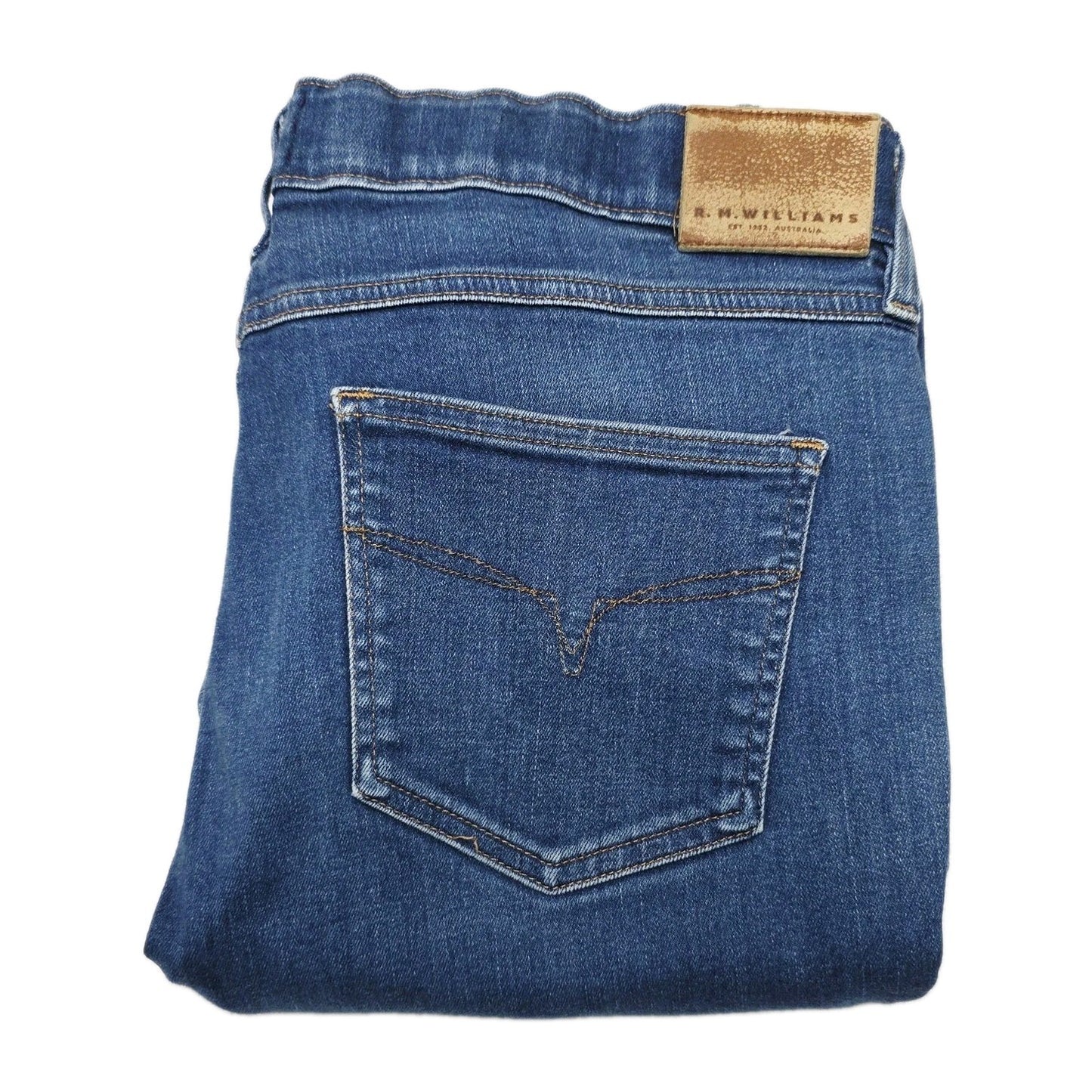 R.M. Williams Jeans Women's 34x31 Blue Straight Stretch Denim Elastic Waist Logo