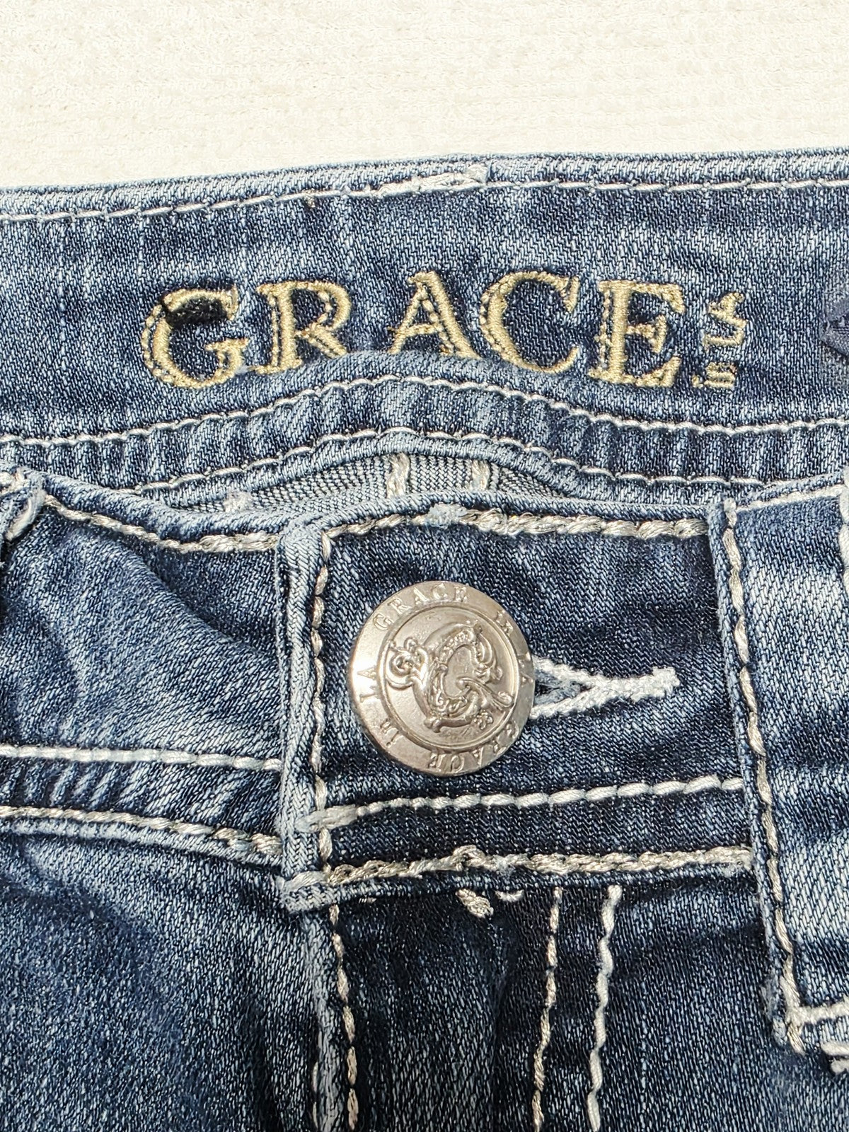 Grace In LA Jeans Womens 26 Blue Bootcut Embroidered Stretch Denim 28x34