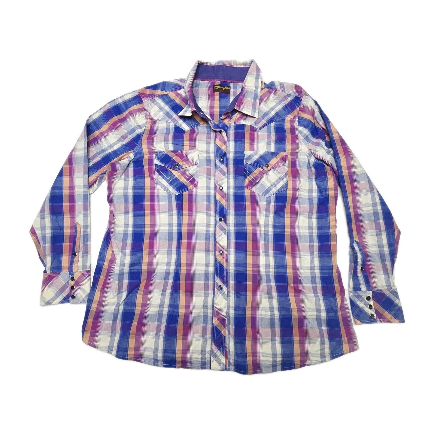 Wrangler Shirt Women's 22 Multicoloured Long Sleeve Snap Plaid Cotton Western