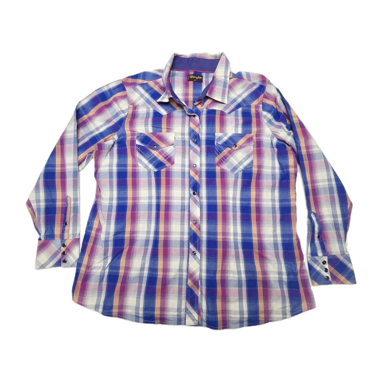 Wrangler Shirt Women's 22 Multicoloured Long Sleeve Snap Plaid Cotton Western