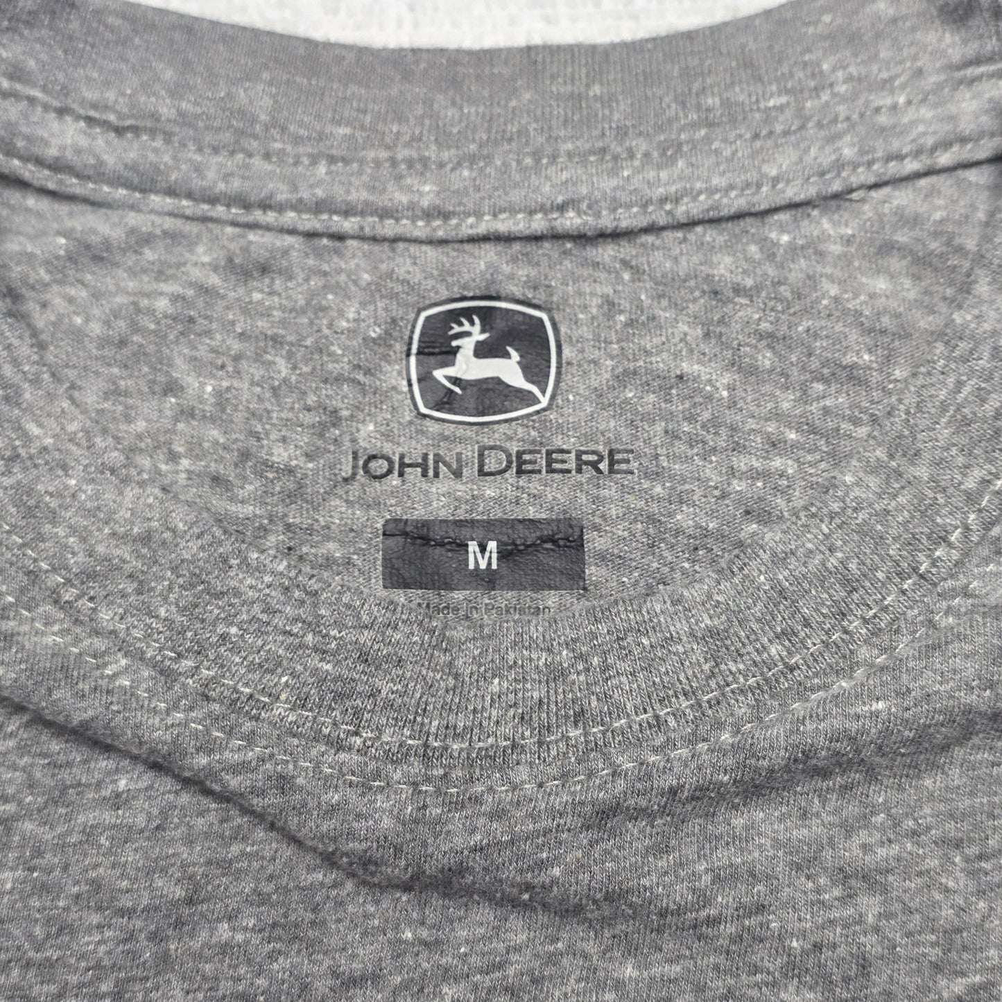 John Deere Shirt Men's M Grey Embossed Logo Graphic Tee Cotton Polyester Casual