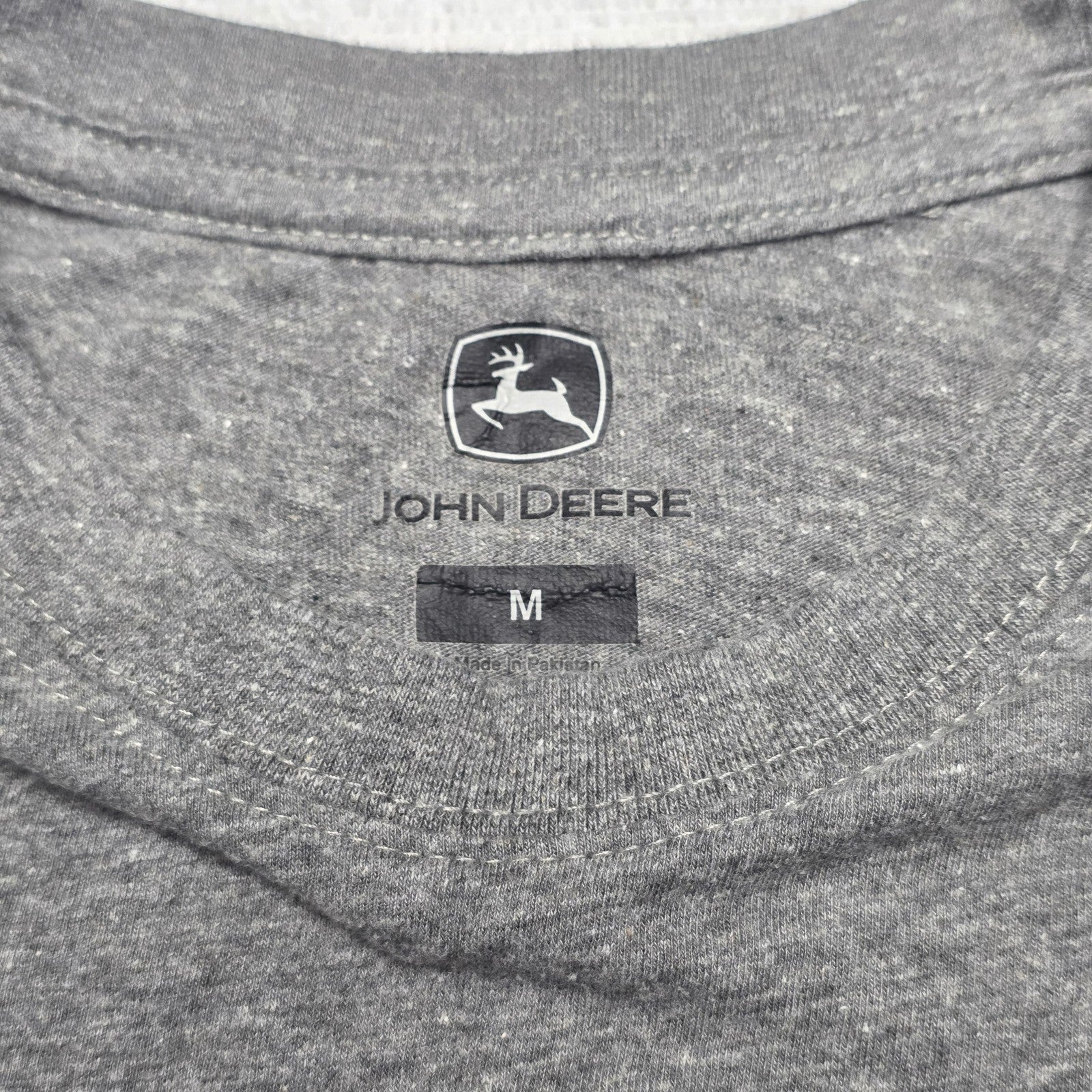 John Deere Shirt Men's M Grey Embossed Logo Graphic Tee Cotton Polyester Casual