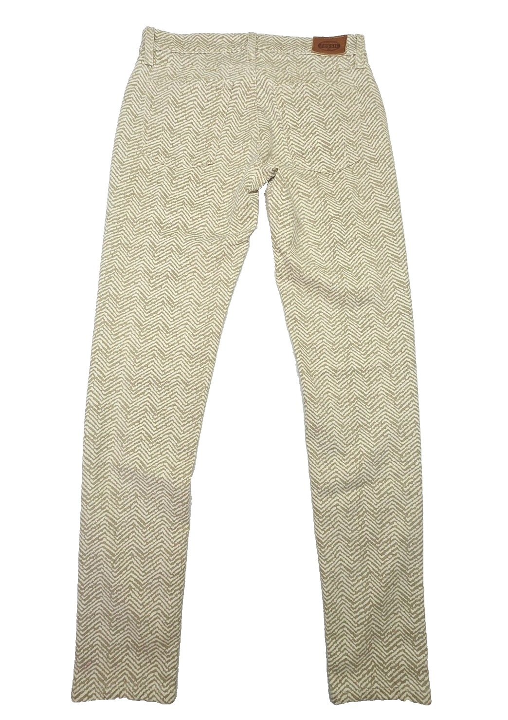 Fossil Jeans Women's 27x30 Beige Skinny Herringbone Stretch Denim Pockets Logo