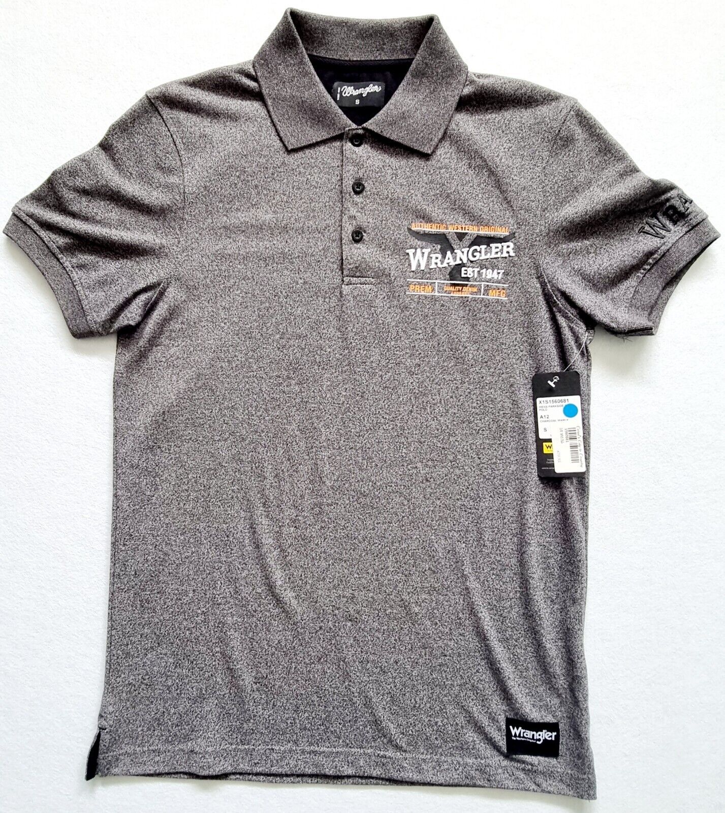WRANGLER MEN’S PARKSIDE SHORT SLEEVE POLO - CHARCOAL SIZE SMALL NWT RRP $79