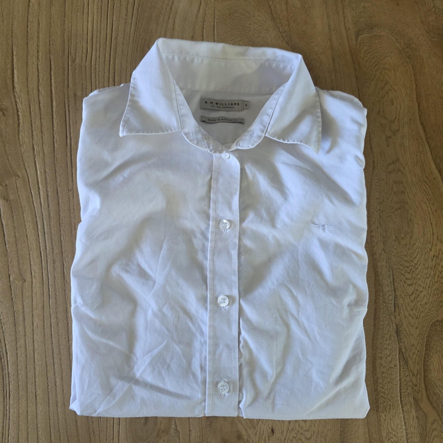 R.M. Williams Shirt Women's 8 White Long Sleeve Button Up Fitted Logo Top