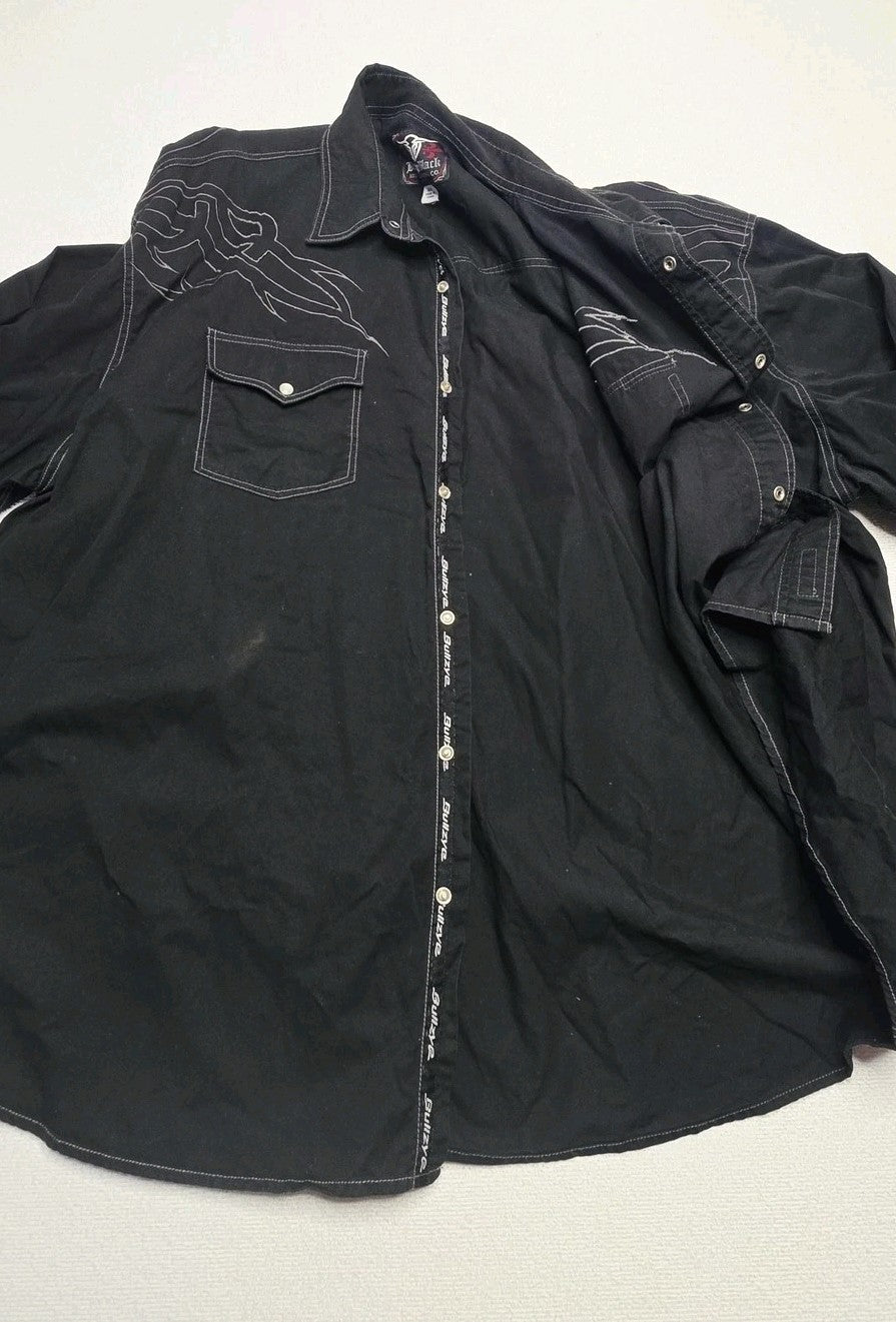 Bullzye Black Shirt Mens 5XL Black Long Sleeve Western Snap Front Embroidered