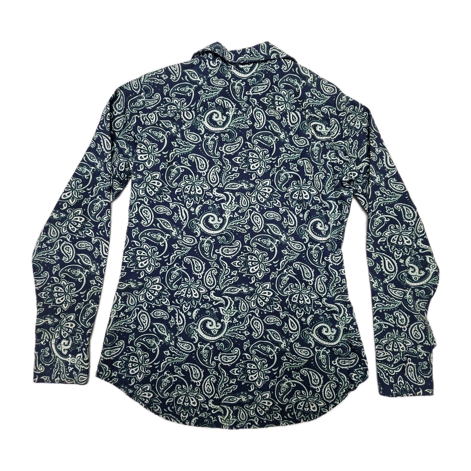 Pure Western Shirt Women's 8 Blue Long Sleeve Button Up Paisley Cotton Top