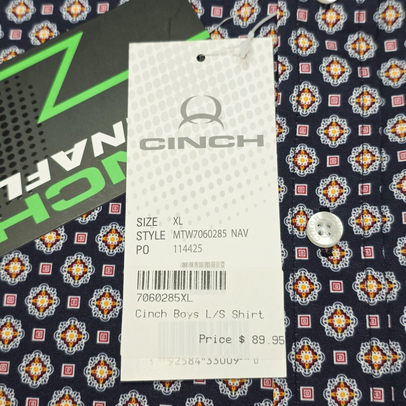Cinch Shirt Boys XL 14 Blue Long Sleeve Button Up Arenaflex Geometric Print