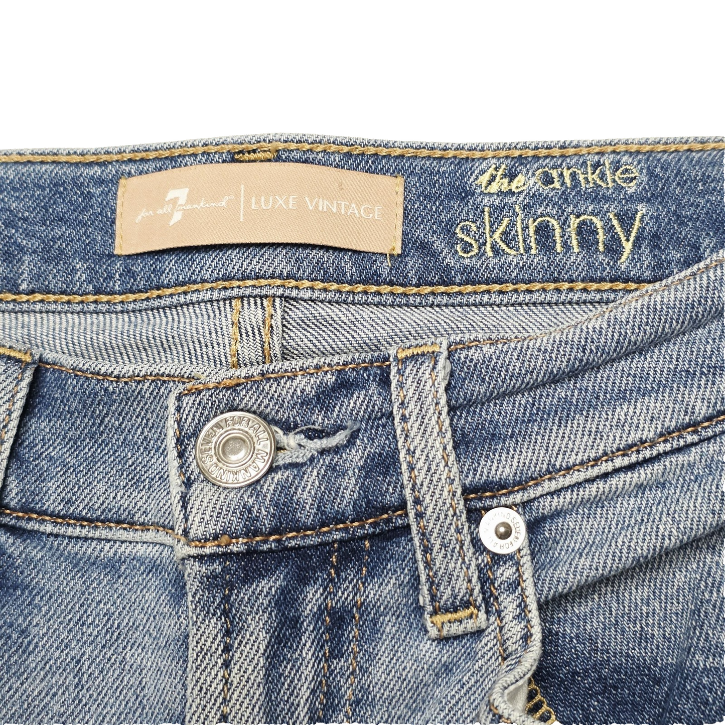7 For All Mankind Jeans Women's 26 Blue The Ankle Skinny Luxe Vintage Raw Hem
