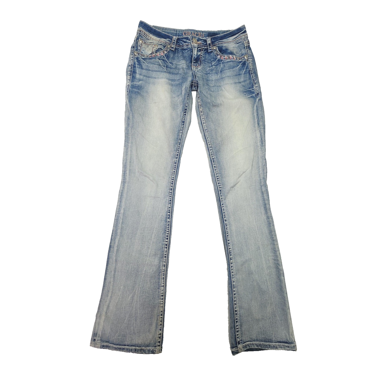 Grace In LA Jeans Women's 27 Blue Bootcut Embroidered Rhinestone Denim Pockets