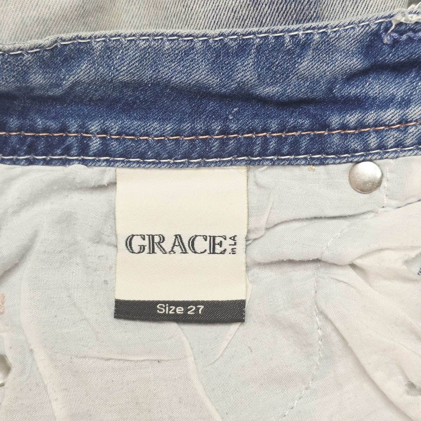 Grace In LA Jeans Women's 27 Blue Bootcut Embroidered Rhinestone Denim Pockets