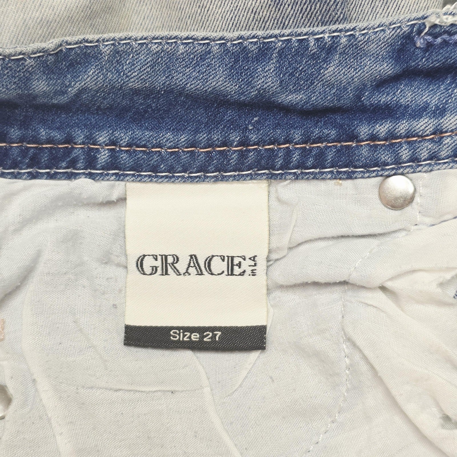 Grace In LA Jeans Women's 27 Blue Bootcut Embroidered Rhinestone Denim Pockets