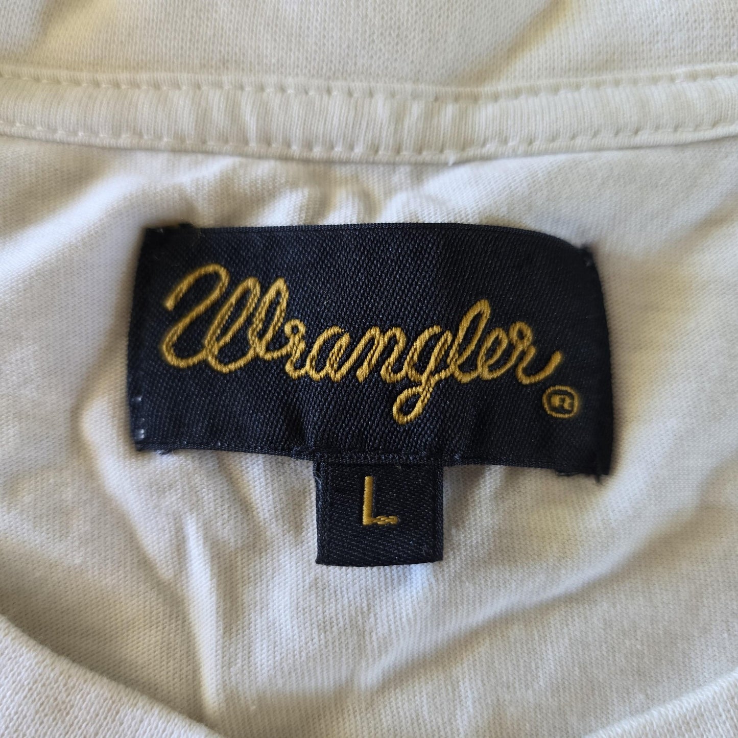 Wrangler Shirt Men's Beige Logo Crew Neck Short Sleeve Cotton Casual Tee Large