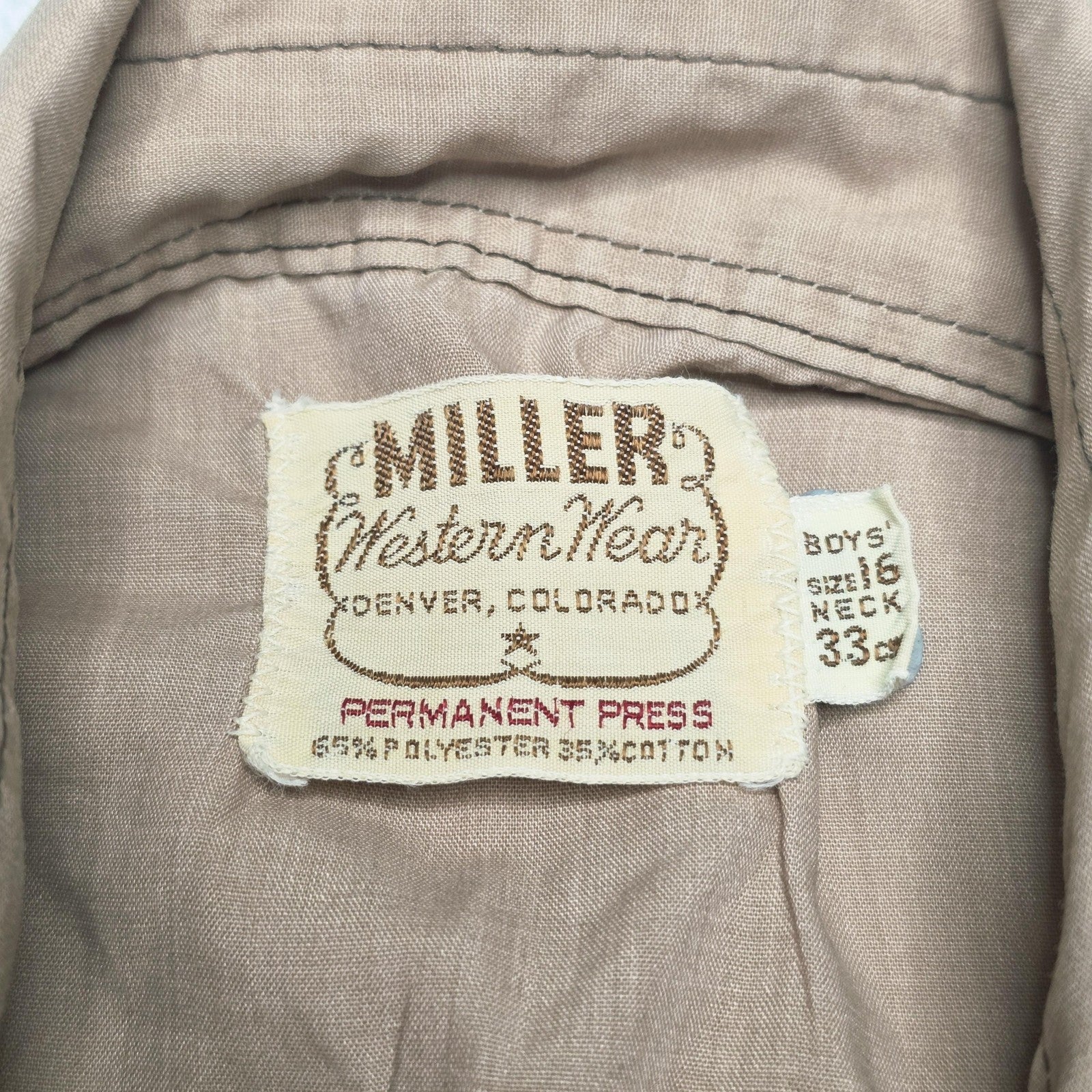 Miller Western Wear Shirt Boys 16 Beige Vintage Snap Cowboy Long Sleeve Riding