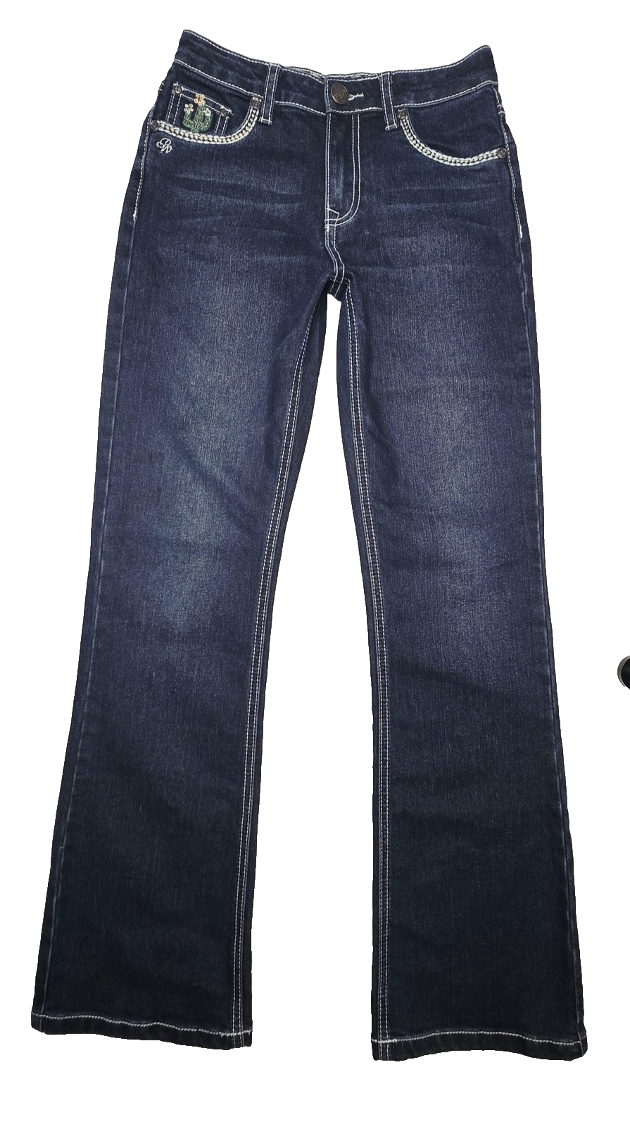 Pure Western Jeans Girls 11-12 Years Blue Bootcut Adjustable Waist Embroidered