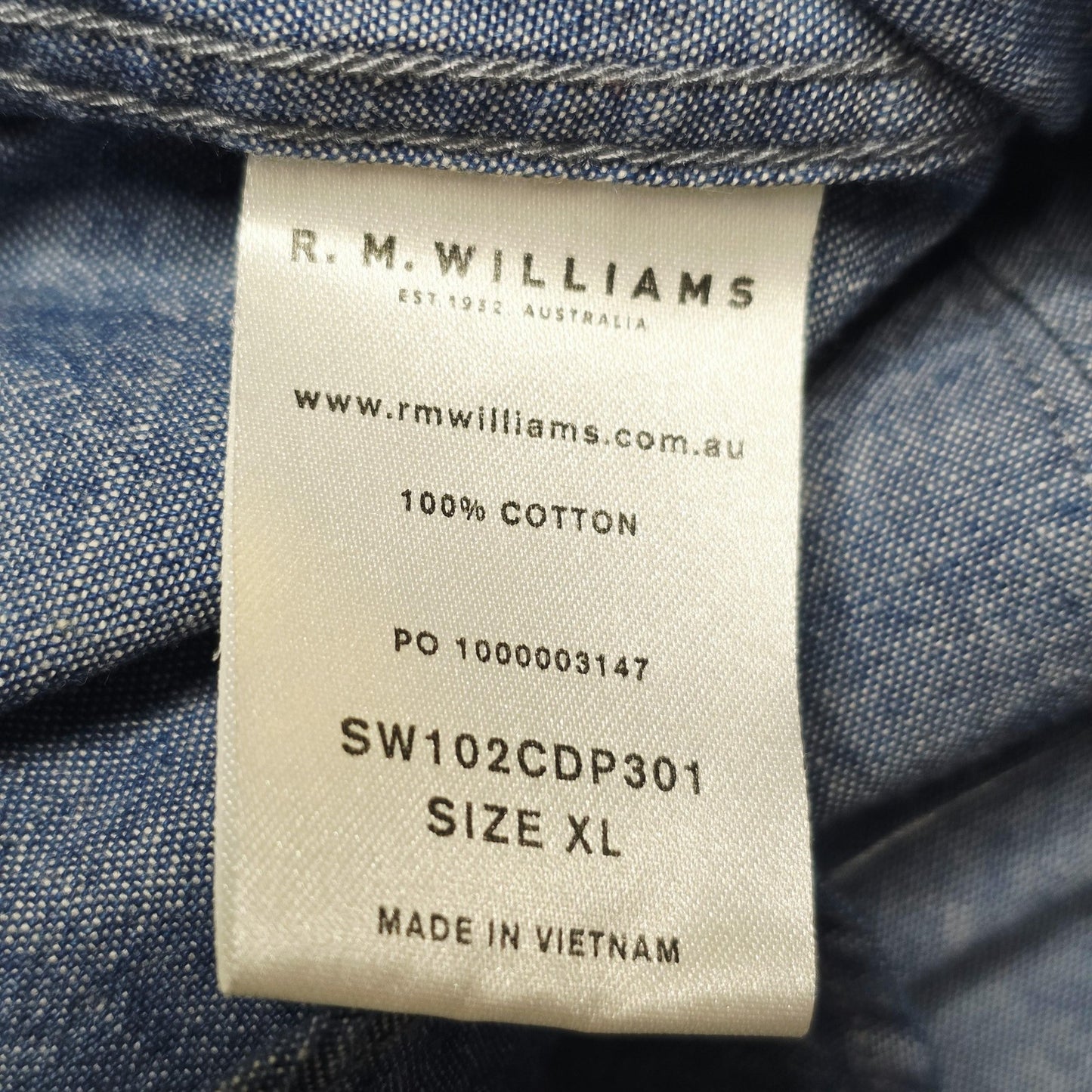 R.M. Williams Shirt Women's XL Blue Long Sleeve Snap Chambray Western Cotton