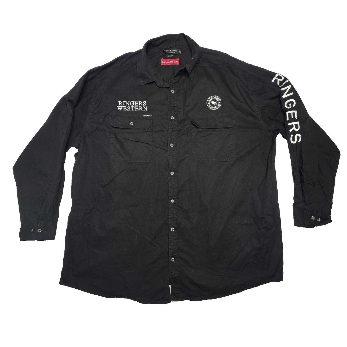 Ringers Western Hawkeye Shirt Mens 5XL Black Long Sleeve Front Logo
